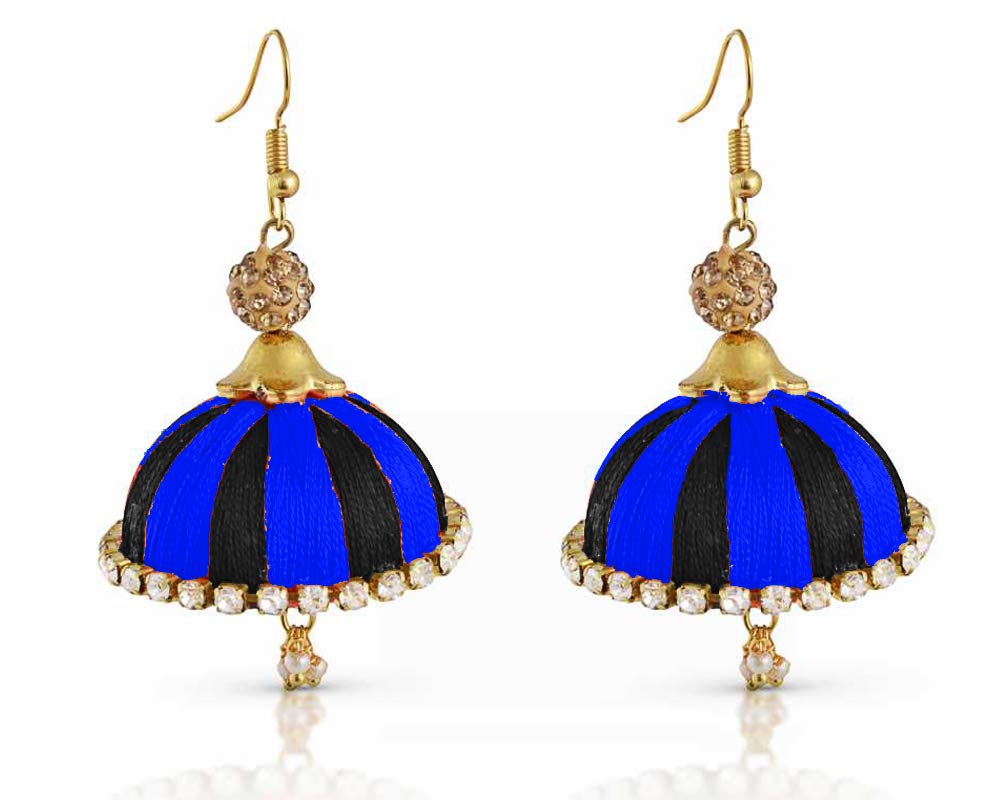 Mini Silk Jhumki Earring Set Black
