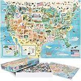 bopster 米国地図ジグソーパズル – 1000ピースパズル 大人&子供用 – イラスト入りのアメリカ地図 – 環境に優しい| 100%リサイクル段ボール製