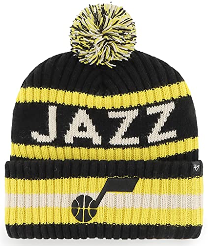 47 NBA Unisex-Adult Primary Logo Bering Cuffed Knit Pom Beanie Hat (Utah Jazz Black)