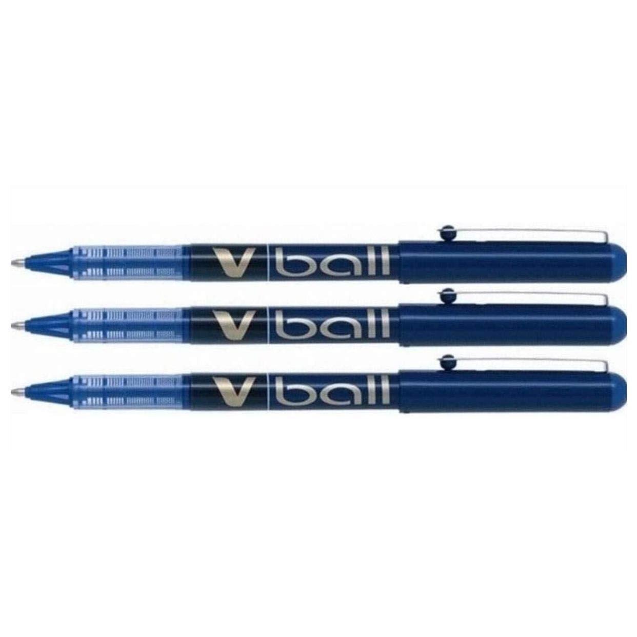 PILOTVBall VB 5 Rollerball Pens Pack of 3, Metal Tip, Blue