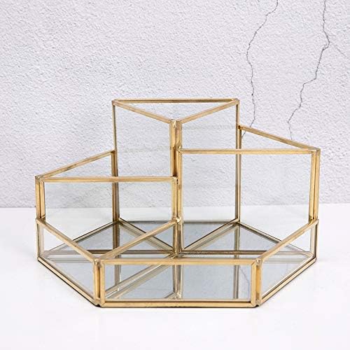 SLHEQING Makeup Organiser, Cosmetics Organiser Gold Makeup Brush Holder, Glass Skincare Organiser, Clear Dressing Table Organiser - Image 5
