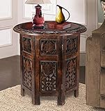 Round Wood Coffee Table - 18” Carved Small Accent Side Table with Burnt Finish, Wooden Altar Table, 18” Round Top x 18” Height, Perfect End Table for Living Room Décor