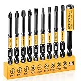 DTTIYXI 10PCS 3'' Long Magnetic Screwdriver Bits Set: Impact Security Torx Bit T25/T20, Drill Bit Holder...