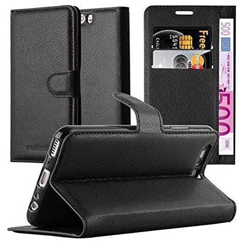 Cadorabo Custodia Libro per Huawei P10 PLUS in NERO CARBONE - con Vani di Carte, Funzione Stand e Chiusura Magnetica - Portafoglio Cover Case Wallet Book Etui Protezione
