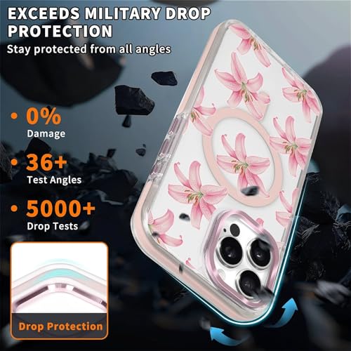 Coque iPhone 15 Pro Max antichoc transparente Magsafe résout le risque de casse style fleur