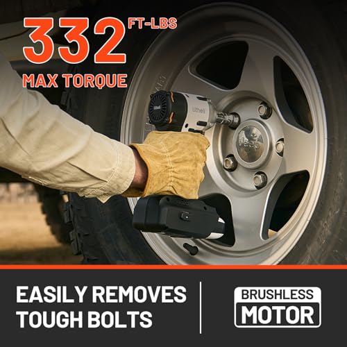 Image of LiTHELi 20V Brushless Impact Wrench 1 /2 inch, Max 332Ft-lbs High Torque Impact Gun, 2500RPM Power Impact Tool for Car & Home, Compatible 20V U-Battery (Tool Only, Battery Not Included)