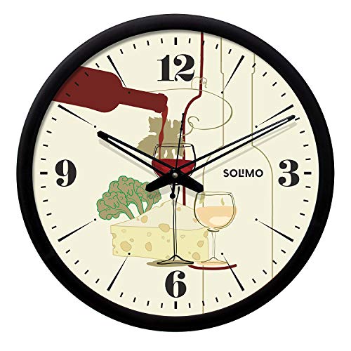 Image of Amazon Brand - Solimo 12-inch Plastic & Glass Wall Clock -Cocktail (Silent Movement, Black Frame)