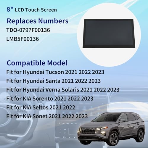 Image of 8 inch LCD Touch Screen Replace TDO-0797F00136 Compatible with Hyundai Tucson Santa Verna Solaris, Fit for KIA Sorento Seltos 2021 2022 2023 Digitizer Navigation Display LMB5F00136