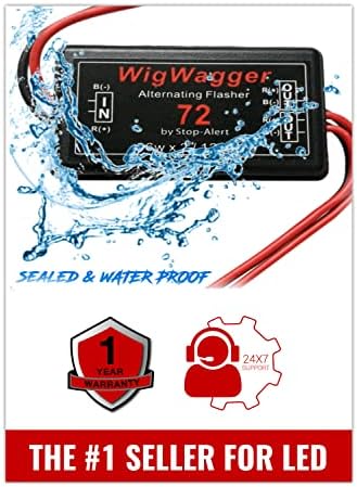 Stop-Alert WigWagger 72 Electronic Wig Wag Alternating Flasher Relay - Waterproof Universal Emergency Police Ambulance Car Controller LED Strobe Light Box Kit- Compatible 12-24V