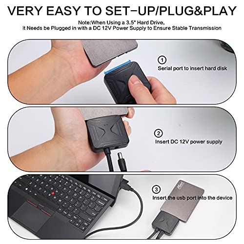 VCOM SATA to USB Adapter, USB 3.0 to SATA Cable for 3.5 2.5 Inch SSD HDD SATA III Hard Drive Disk, Support UASP Compatible with USB 1.1/2.0/3.0 (with External 12V/2A Power) - Thumbnail 7