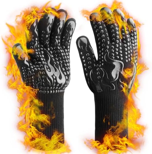 Reinalin Gants De Barbecue Résistants à 800°C | Silicone Antidérapant | Pour Four, Grill, Soudage | Certifié EN407