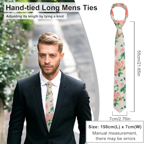 Image of Luckyvestir Mens Ties, Sage /Dusty Blue /Pink Floral Ties for Men, 2.76 inch Cotton Flower Necktie for Wedding /Groomsmen /Party