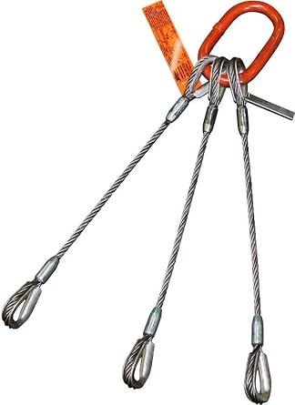 Three Leg Wire Rope Sling | 3.7 Ton Vertical Rated Capacity | Heavy-Duty Thimble-to-Thimble | 3/8" Dia. | 10 Length | EIPS 6x25 IWRC | Hanes Supply HSI Heavy Duty Rigging Cable