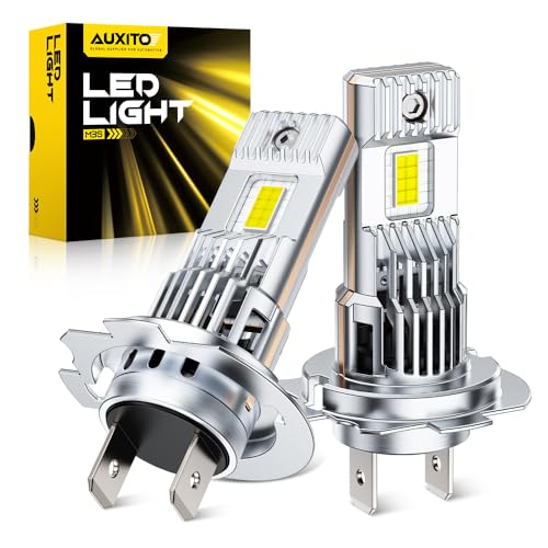 Image of AUXITO Upgraded H7 Bulbs, 50000LM 1000% Brighter, 6500K Cool White, 1:1 Beam Pattern, Plug-N-Play with Cooling Fan, Pack of 2