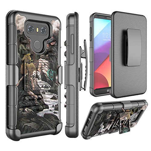 Jeylly Compatible with LG G6 Case, [Armor Shield] [Belt Swivel Clip] Holster with Kickstand Heavy Duty Dual Layer Shockproof Hybrid Impact Protection Armor Defender Military Cases Cover, Landscape
