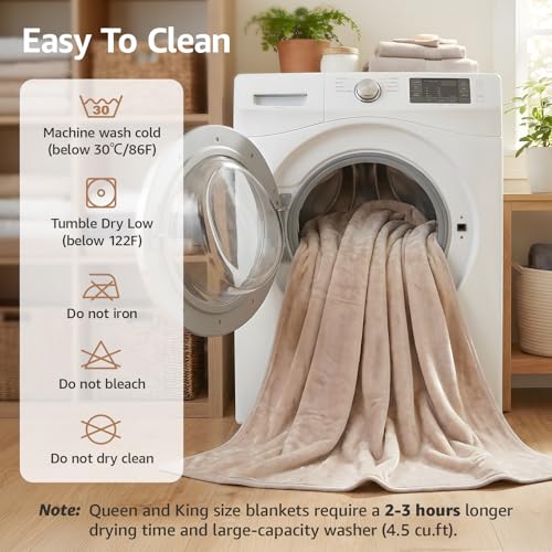 LOOBANI Waterproof Dog Blanket for Couch: Cat Blanket Washable for Sofa Furniture Protection, 50" x 60" Reversible Flannel Sherpa Throw Bed Blanket, Liquid Proof Puppy Blanket - Khaki by LOOBANI - Image 4