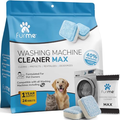 FURME Washing Machine Cleaner MAX Tablets for Pet Owners – 24 Pack Deep Cleaning Descaler for HE Front & Top Load Washers – Removes Pet Hair Odor, Residue &...