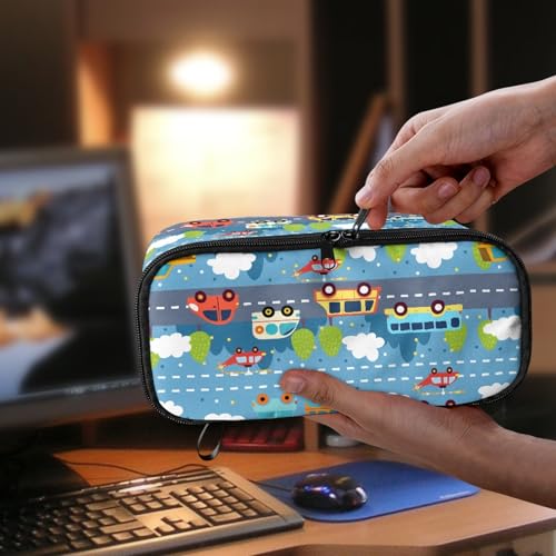 Image of Cartoon Car Boys Large Pencil Pouch for Kids Cool Pencil Case for Age 5-10 Children Pencil Container with Pen Slot Girls Pencil Bag for School Students Pencil Pouch Holder