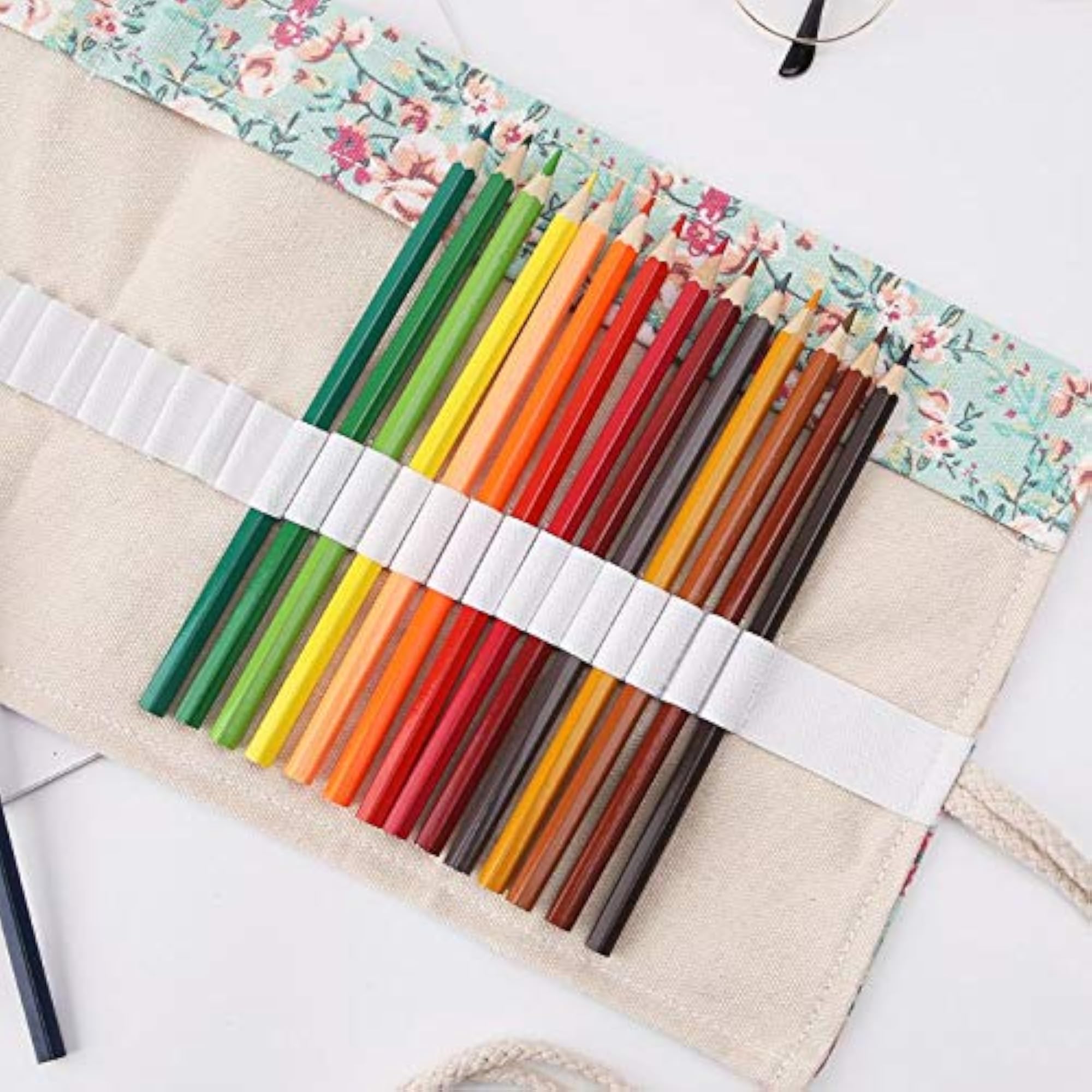 Canvas Roll Up Pencil Case - 72 Slot Fabric Wrap Organizer