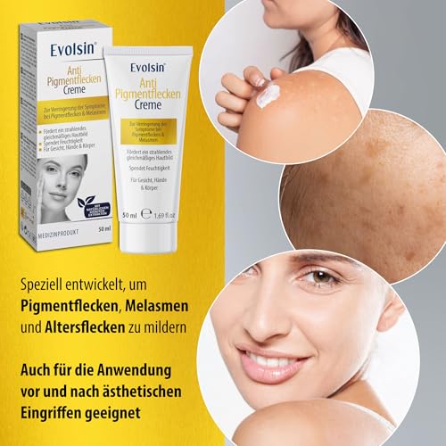 EVOLSIN® Anti Pigmentflecken Creme | Mit natürlichen Kräuterextrakten gegen Melasma, Pigment- & Altersflecken | Gesicht-, Hals- & Dekolletépflege I Pigmentflecken Entferner Gesicht