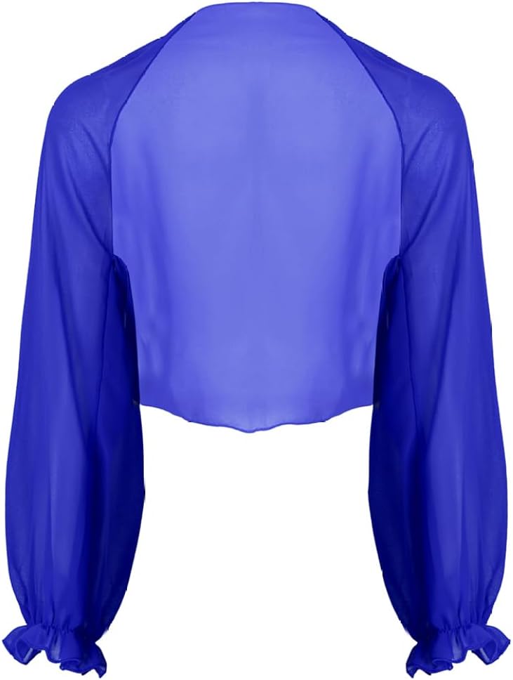 Women's Long Sleeve Chiffon Bolero Shrug Shawl Open Front Cropped Cardigan Party Dress Cover Up