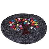Maharanis FAIRTRADE Lebensbaum Tree of life Handgefilzter Untersetzer Unterlage 22 cm anthrazit bunt bestickt