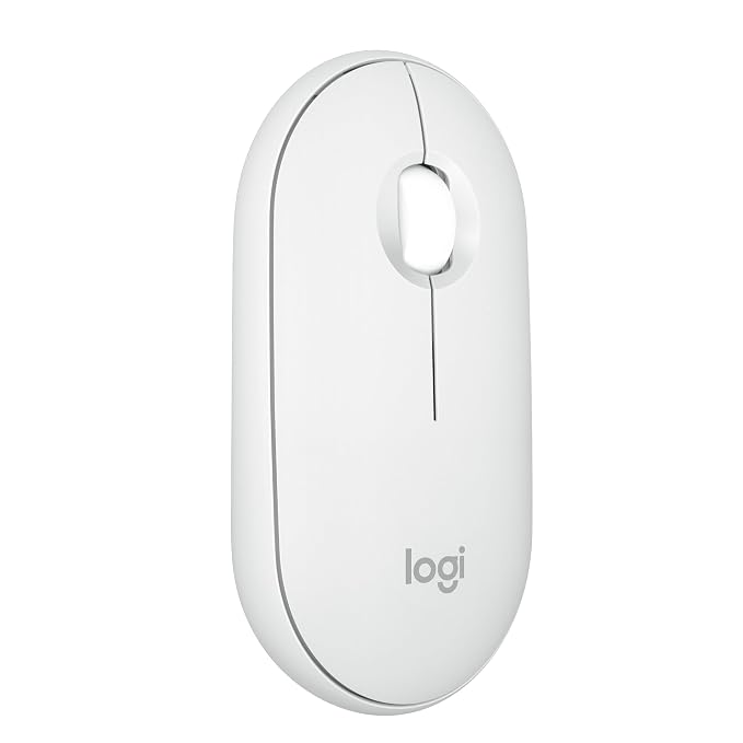 Logitech Pebble Mouse 2 M350s Slim Bluetooth Wireless Mouse, Portable, Lightweight, Customisable Button, 4000 DPI, Quiet Clicks, Easy-Switch for Windows, macOS, iPadOS, Android - Tonal White