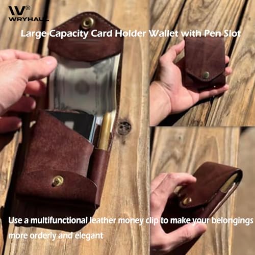 Multifunctional Compact Wallet, Handmade Leather Wallet, Slim Minimalist Wallet, Portable Leather Card Holder Wallet with Built-in Pen Slot, Compact But Fully Functional Wallet 5