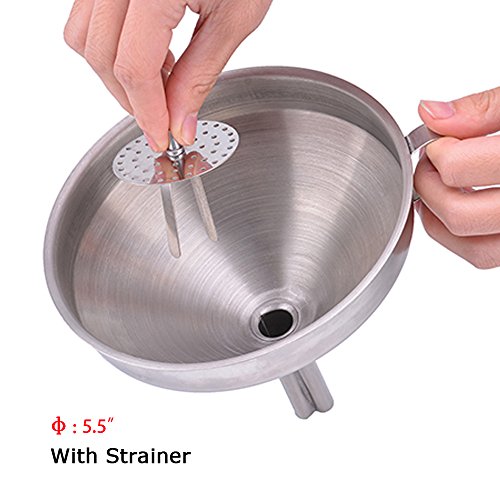 5.5-Inch Stainless Steel Large Funnel with Detachable Strainer/Filter for Cooking Oil and Transmission