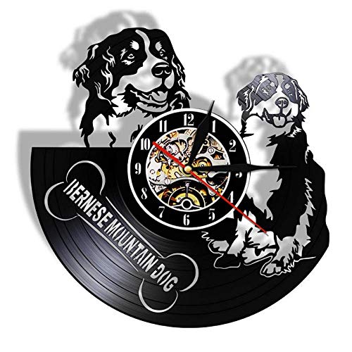 ZYYSYZSH Horloge Murale en Vinyle Design Moderne Vintage CD Horloges Décor À La Maison Silencieux 12" Horloge Murale Horloge Murale Bouvier Bernois avec LED Cover