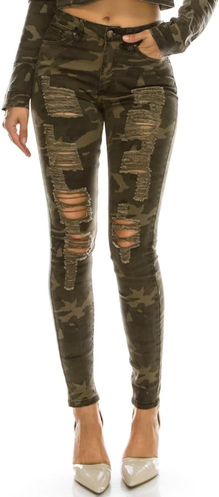 TwiinSistersWomen's High Rise Stretch Destroyed Ripped Color Skinny Pants Jeans Multi Styles