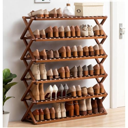 Étagère à chaussures pliable en bambou bleu sarcelle 50x25x100 cm empilable - 3