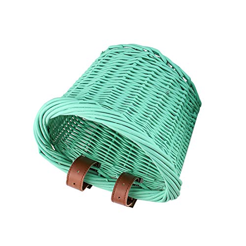 Syiniix Small D Shape Wicker Bicycle Basket, Front Handlebar Basket For Bike, Height 6.25 Inch. (Green) #TOP2