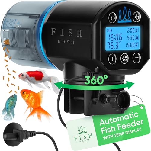 FISHNOSH Automatic Fish Feeder for Aquarium with Digital Thermometer – 2025 Auto Fish Food Dispenser Programmable, Vacation Feeder for Fish, Adjustable Portions, Auto Fish Feeder for Small & Big Tanks