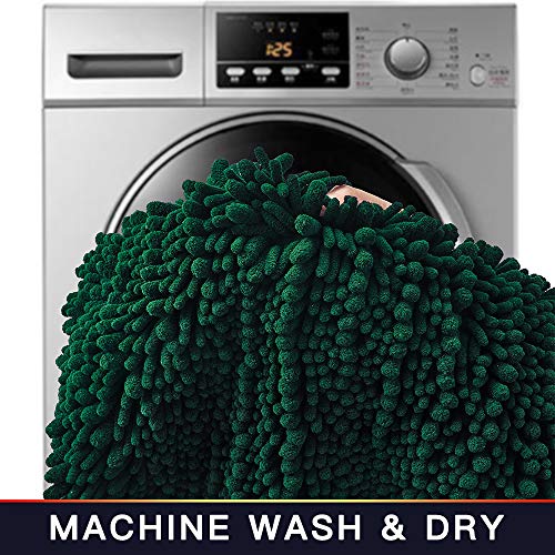 Walensee Bathroom Contour Rug Non Slip Toilet U Shaped Bath Mat (20X24, Hunter Green) Water Absorbent Super Soft Shaggy Chenille Machine Washable Dry Extra Thick Perfect Absorbant Best Plush Carpet #TOP5