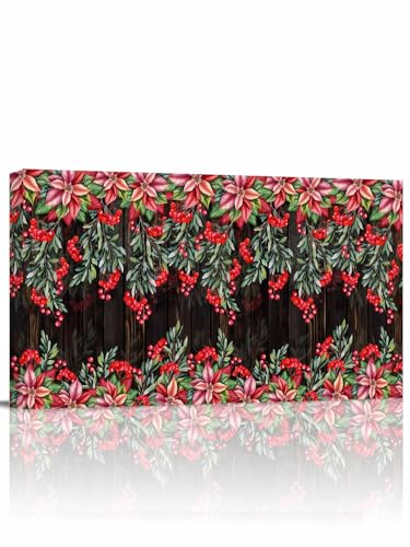 Poinsettia Berry Modern Canvas Wall Art 12x24 inch, Red Floral