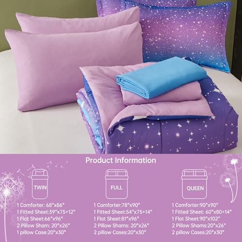 Image of Dinjoy Girls Comforter Set 7 Pieces, Queen Size Colorful Ombre Rainbow Bedding Set, Bed in A Bag for Kid Teen Girls (1 Comforter, 1 Flat Sheet, 1 Fitted Sheet, 2 Pillow Shams, 2 Pillowcases)