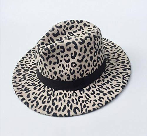 1Pcs Fashion Joker Leopard Printed Wide Brim Patchwork Wool Felt Classic Jazz Fedora Hat Casual Men Women Woolen Band With Felt Buckle Hat (Beige) #TOP1