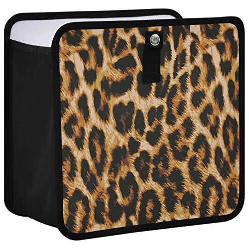 Image of Vintage Brown Leopard Print Car Trash Can, Foldable Hanging Cheetah Trash Bag, Waterproof Animal Skin Small Car Accessories Garbage Bin