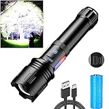 ASORT Taschenlampe Led 30000 Lumen, USB Aufladbar Extrem Hell Taktische Taschenlampen Mit 2 COB-SeiteLampe, IPX67 Wasserdicht, Hauptlicht + SeiteLampe 10 Lichtmodi, für Camping Und Hausbeleuchtung