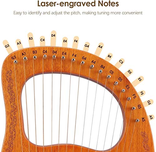 Lyre Harp16 Metal Strings, Harp Portable Lyre with String Tuning Wrench and Black Gig Bag, Mahogany Ancient Style Lyre Suitable for Music Lovers, Beginners, Children, Adults - Thumbnail 6