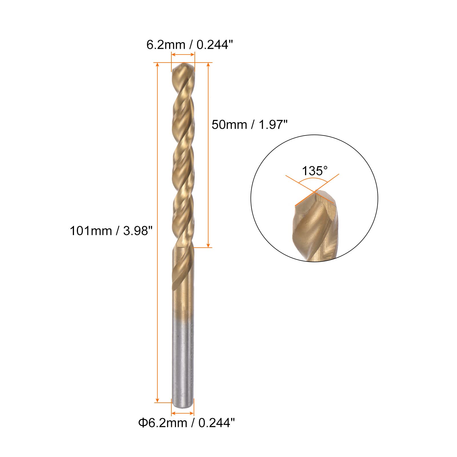 Foret Hélicoïdal Bit 6.2mm Titane Revêtement (HSS-E) M42 Haute Vitesse Foret Hélicoïdal Bit 6.2mm Titane Revêtement (HSS-E) M42 Haute Vitesse