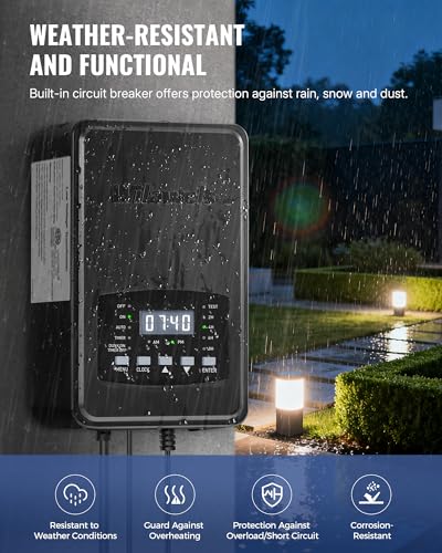 Image of 600W Low Voltage Landscape Transformer, Weatherproof Outdoor Low Voltage Transformer, 120V AC to 12 /14V AC, Landscape Lighting Transformer with Timer and Photocell Sensor, ETL Listed D15LT06