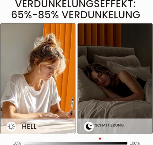EMEMA Verdunklungsvorhänge mit Ösen 2er 140x245cm Orange Blickdicht Gardine – Ansicht 3