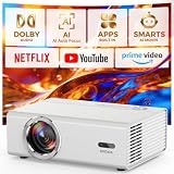 Smart Projector with WiFi and Bluetooth, Proyector-4K with Official Apps, AI Auto Focus 50W Dolby Quiet, Kogata Indoor Outdoor Projector Ceiling for Bedroom, Backyard, Camping
