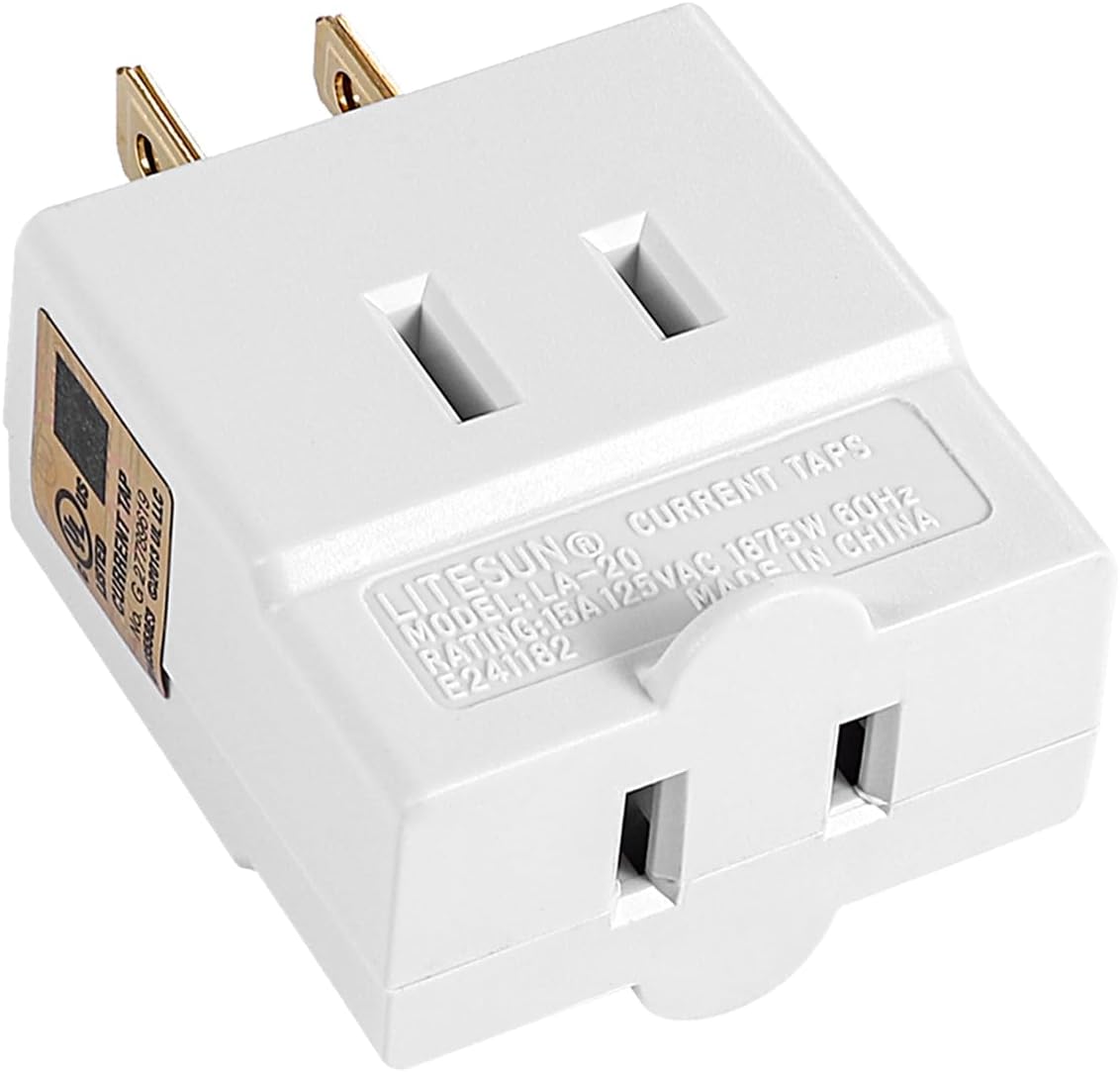 UL Listed 3 Way Flat Wall Outlet Extender Adapter - 2 Prong 3-Outlet Polarized Indoor Wall Tap Plug Splitter, Perfect for Home and Travel, Type A, White (1 Pack)