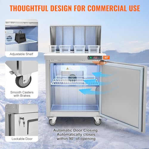 Image of VEVOR 28 inch Commercial Refrigerator, 12 Pans Sandwich & Salad Prep Table, 7.4 Cu. Ft Stainless Steel Refrigerated Food Prep Station, Frost Free Mega Top Refrigerator for Restaurant, Food Truck, Bar