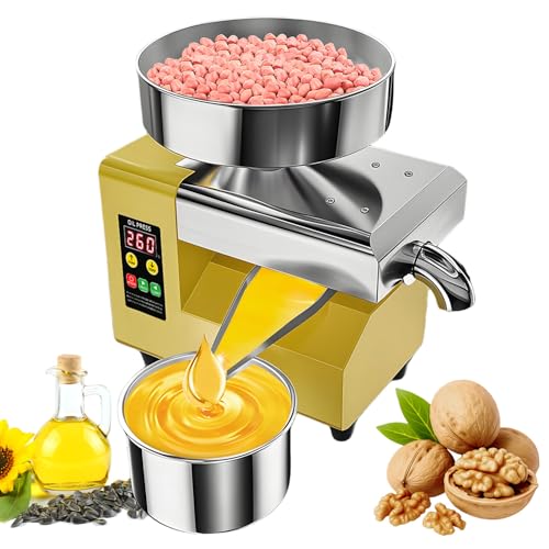 Máquina de prensa de aceite de acero inoxidable de 1500 W | Modos de prensa dual en frío y caliente para aceites puros | Extractor automático para cacahuete, oliva, sésamo, girasol, nogal | Salida de