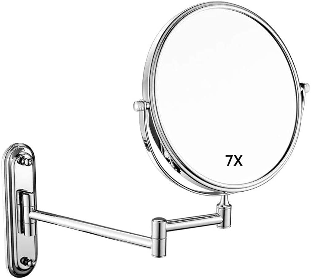 Makeup Mirror Wall-Mounted Shaving Mirror Magnification Double-Sided Round Bathroom Swivel Extendable Mirrors