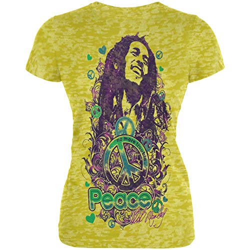 Bob Marley - Womens Peace Juniors Burnout T-shirt Large Yellow